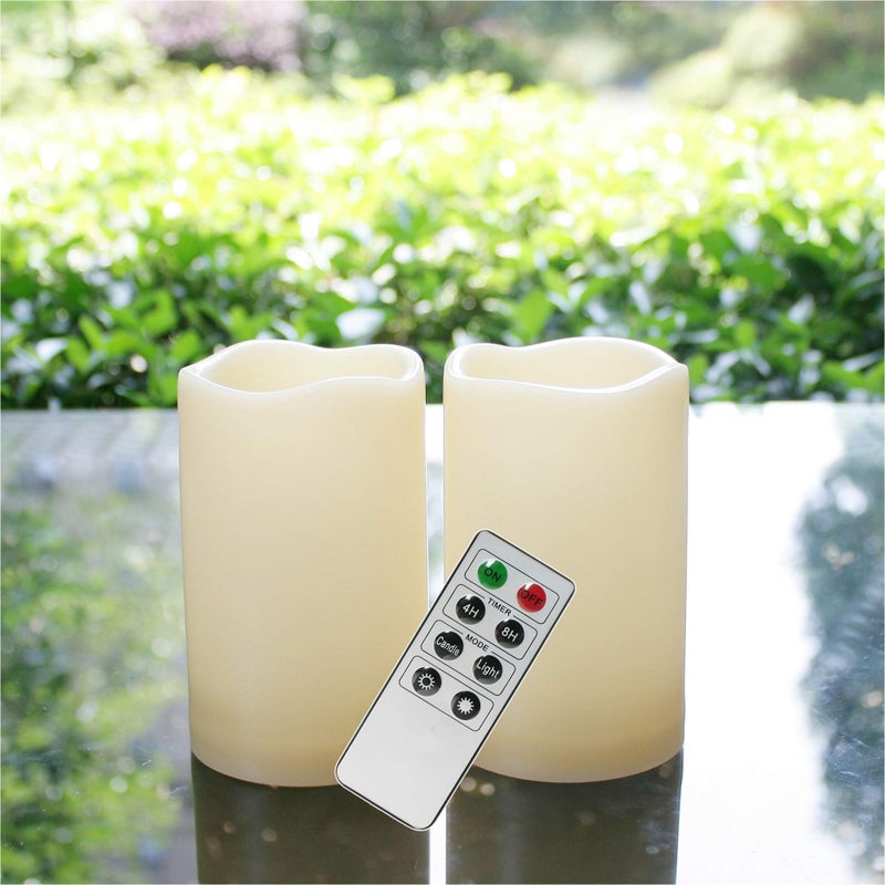 QIDEA Waterproof Outdoor Flameless LED Candles - with Remote and Timer Realistic Flickering Battery Operated Electric Plastic Resin Pillar Candles for Christmas Decoration 2-Pack 3â€x5â€ - Image 1